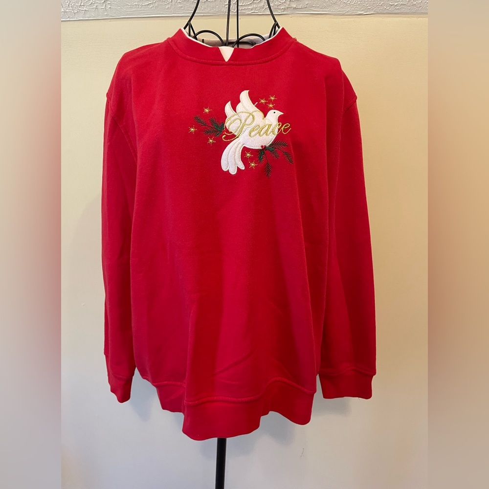 Speculation Petite Vintage Red Embroidered Festive Holiday Christmas Top Size PL